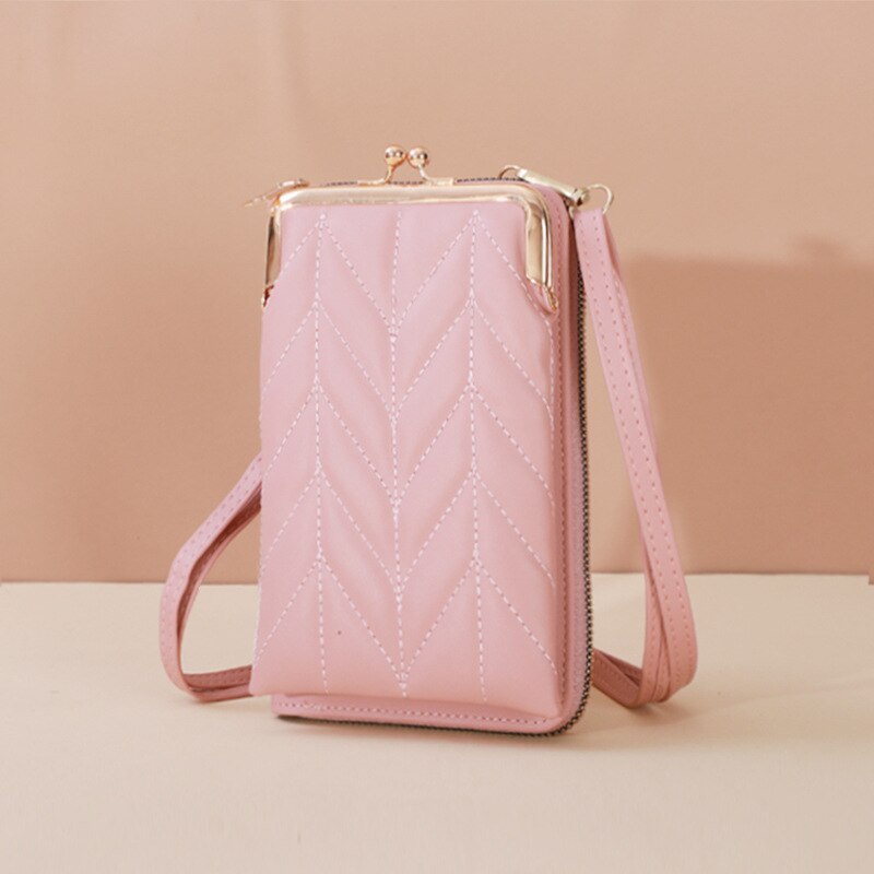 Clip Phone Pocket Shoulder Bag for Women Soft Pu Leather Female Small Crossbody Bags Ladies Messenger Purse Handbag: Pink