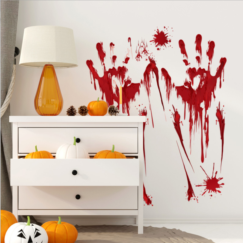 Horrible Halloween Bloody Handprint Stickers Wall Window Door Floor Decal Stickers Halloween Party Decoration Haunted House