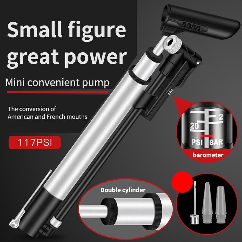Bicycle Pump Hand Air Pump Pressure Cycling Tire Inflator Schrader road hand Portable Mini Pump co2 inflator needle pipe nozzle