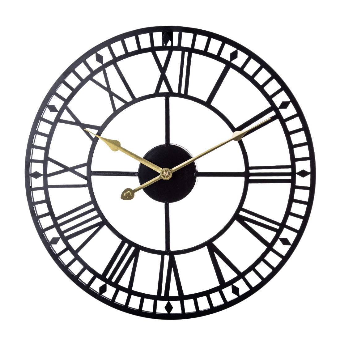24 Inches 60cm Iron Hollow Wall Clock Roman Numerals Silent Wall Clock Hanging Clock Home Decor - Black: Black