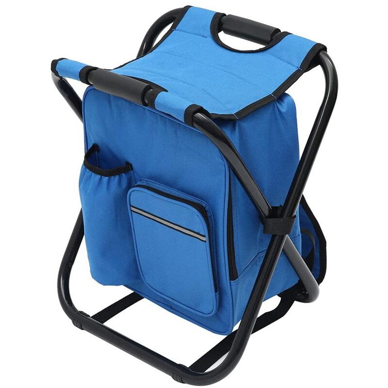 Folding Camping Chair Fishing Tackle Bag with Seat Heavy Duty Backpack Chair Rucksack Seat Bag Fishing Stool: Dark Blue