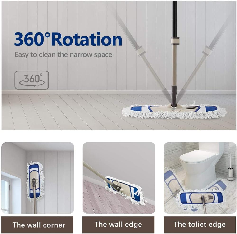 Flat Mop Microfiber Mops for Floor Cleaning with Extendable Adjustable Handle and 2 Washable Mops Pads for Wet & Dry Floor Clean