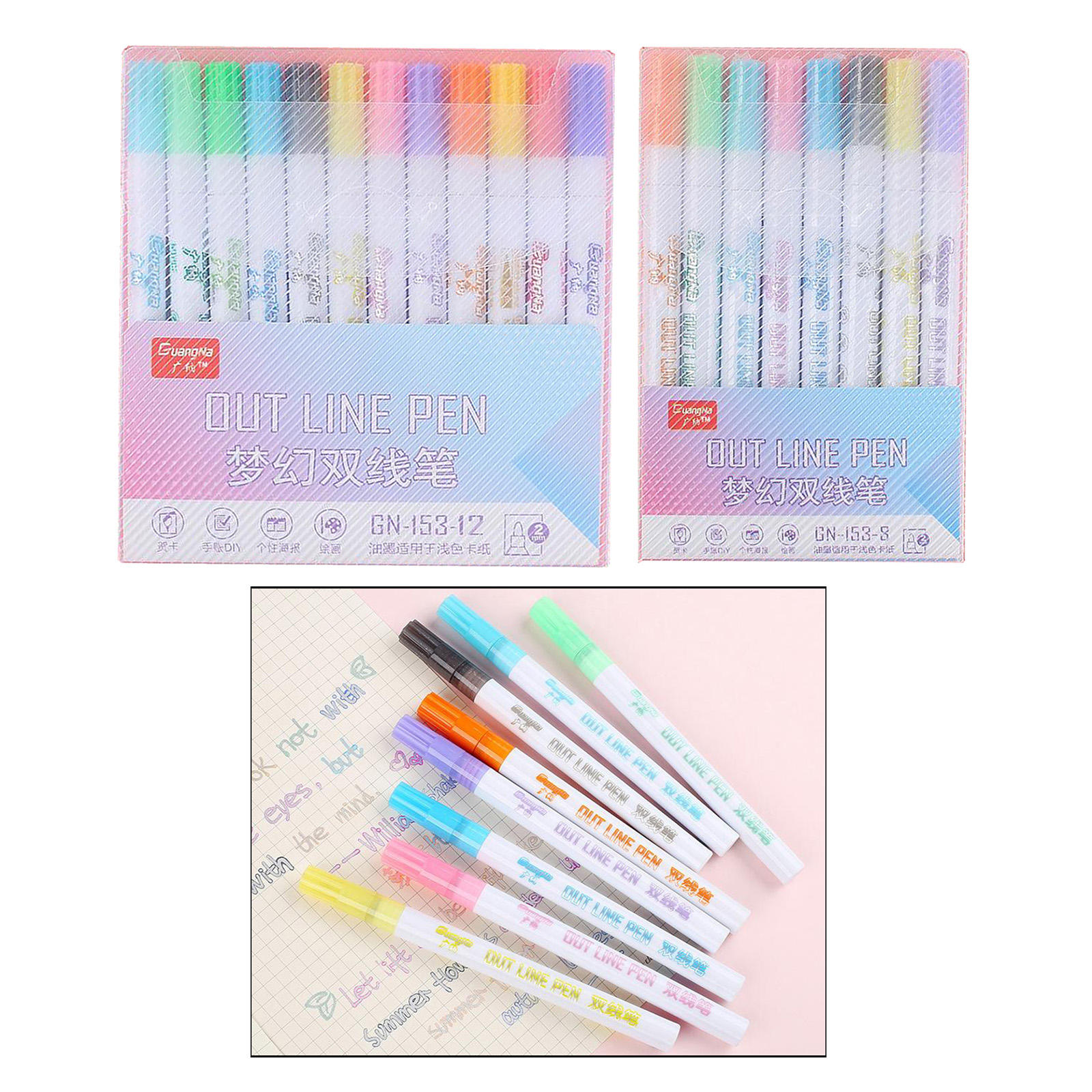 Self-outline Metallic Markers Double Line Drawing Pen Journal Writing Pens 2.0mm