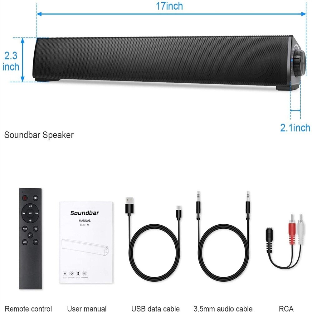 Youxiu Tv Speaker 20W Soundbar Stereo Bluetooth 5.0 Pc Theater Audio Muziek Sound Bar Met Afstandsbediening Aux 3.55mm
