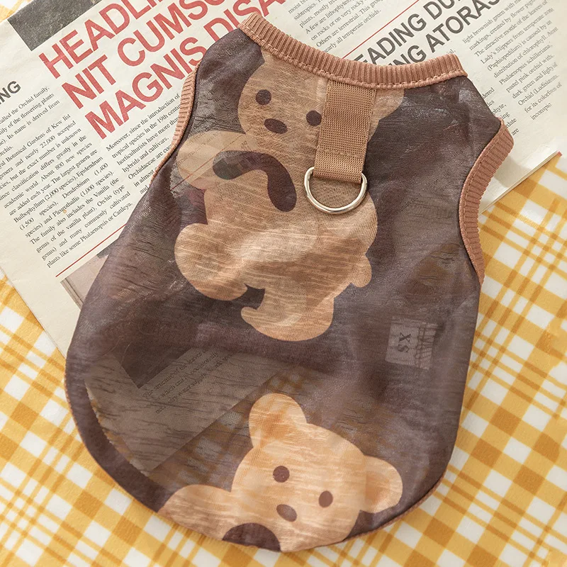 Chaleco de tracción de oso de malla sin mangas para perro y gato, chaleco de refrigeración fino y transpirable, ropa de verano: S / Blanco