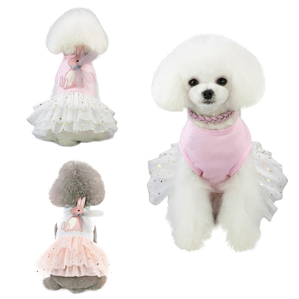 Dog Pet Bottoming Rabbit Print Dress Clothes Cat Lace Breathable Dress