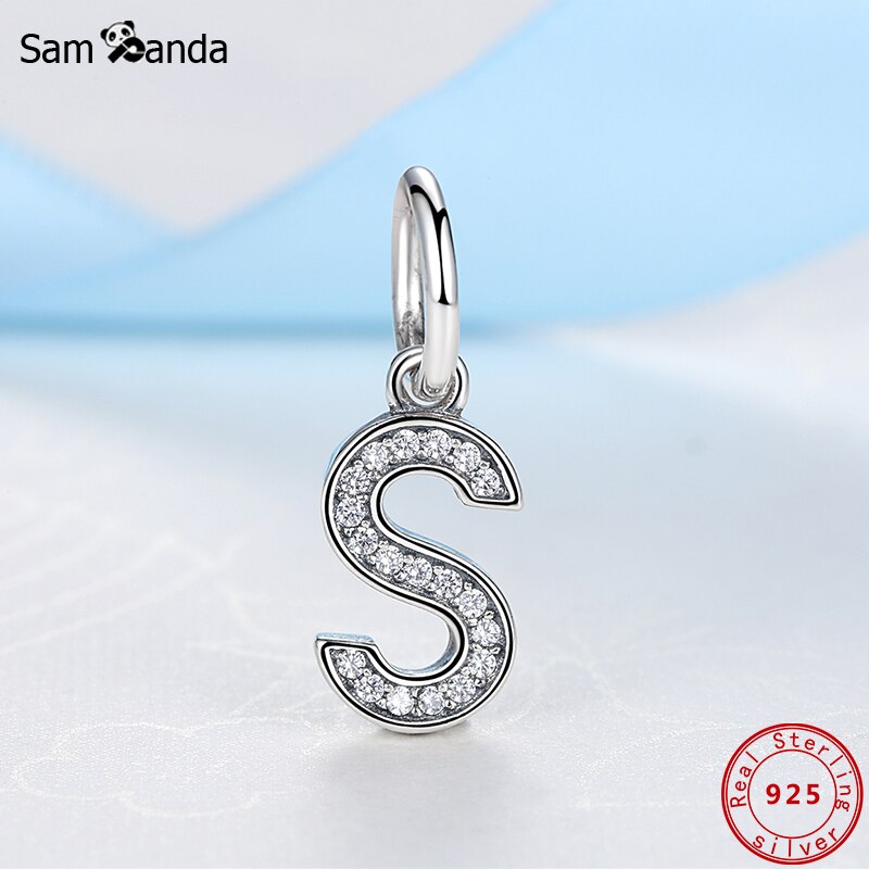 Original 100% de Plata de Ley 925 del encanto del grano de A-Z cartas colgante encantos alfabeto pulseras de las mujeres la fabricación de la joyería DIY