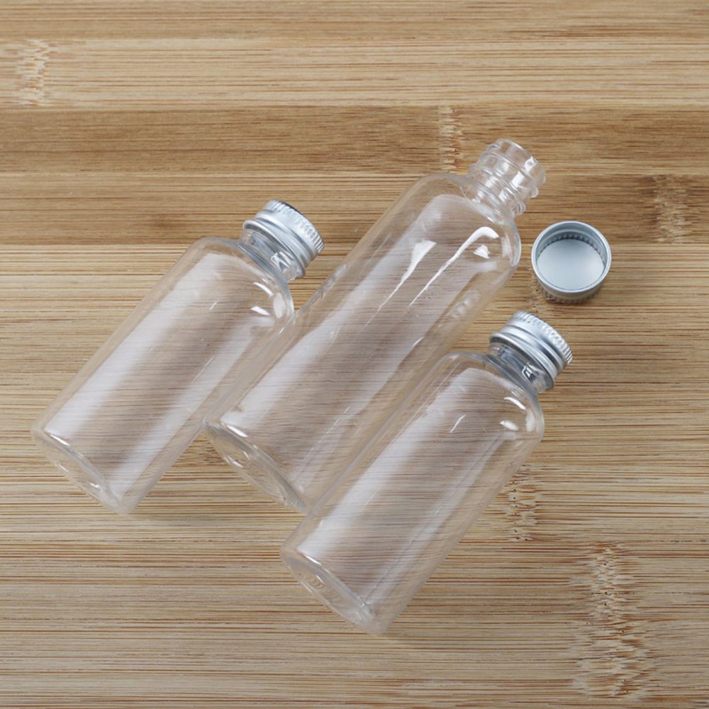 5ml 10 20 30ml tom gjenfyllbar gjennomsiktig plastflaske med aluminiumskrukork reise liten beholder gjennomsiktig lotionflaske