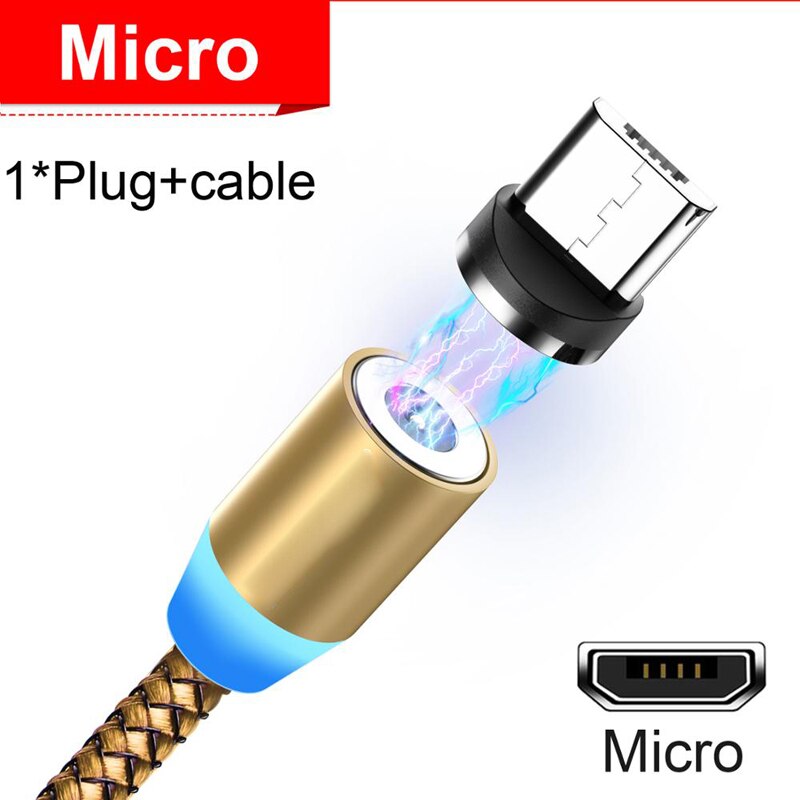 Micro USB Cable For Samsung Galaxy S3 S4 S6 S7 Edge A5 A7 J5 J7 USB Magnetic Cable Micro Charging 1M Nylon Charger Cables: Gold For Micro