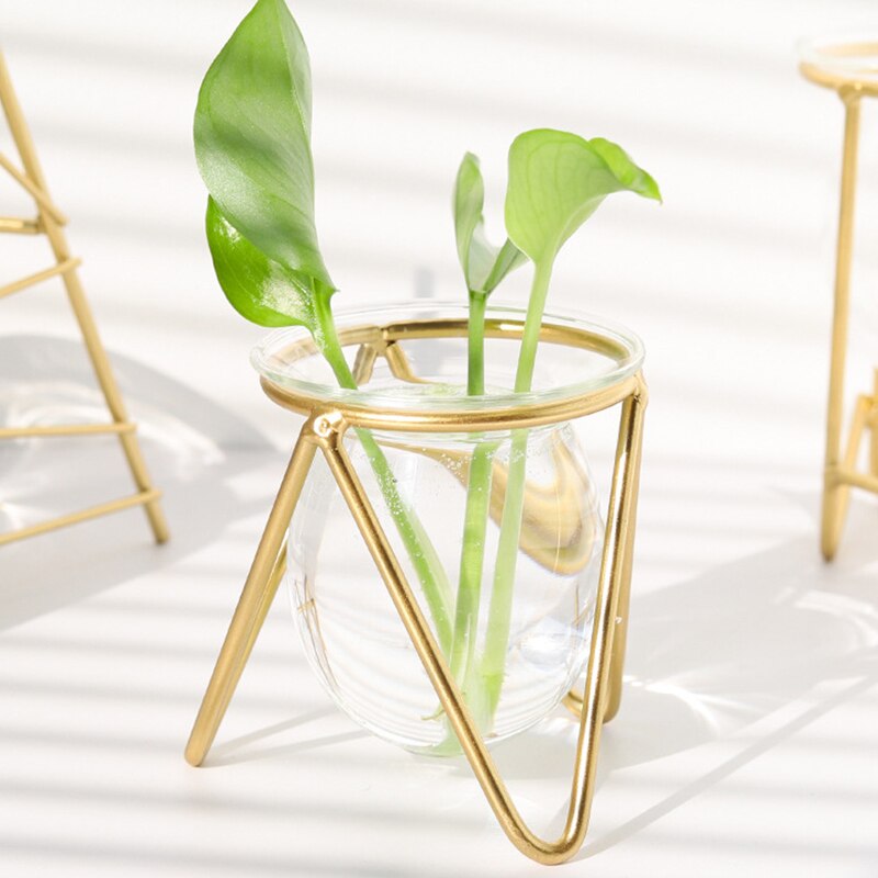 Table Desk Bulb ABS Hydroponic Vases Flower Plant Pot with Iron Tray Office Decor DEC889