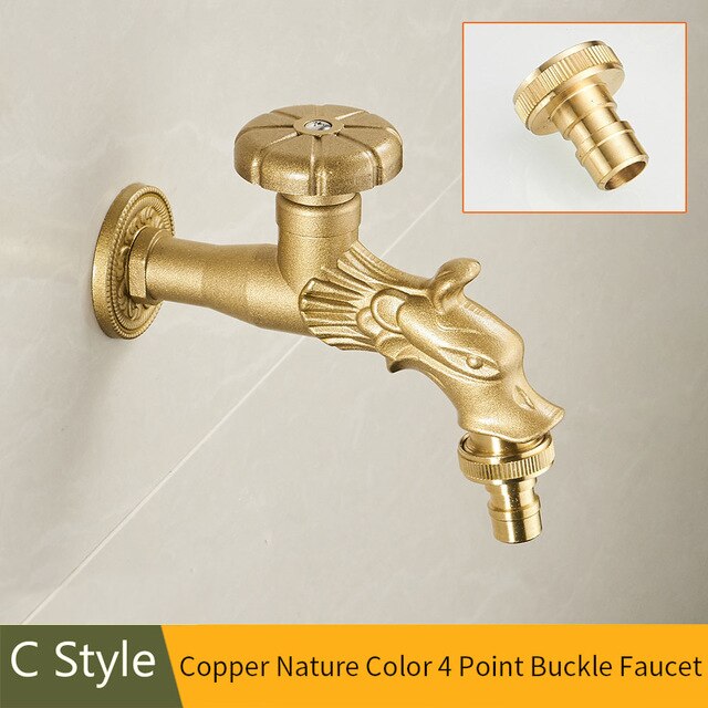 Bidcock Wasserhahn Antike Bronze- Schlecht Mopp Wasserhahn Drache Geschnitzt klopfen Waschmaschine Wasserhahn Außen Wasserhahn Für Garten 1703: Kupfer Natur ColorC