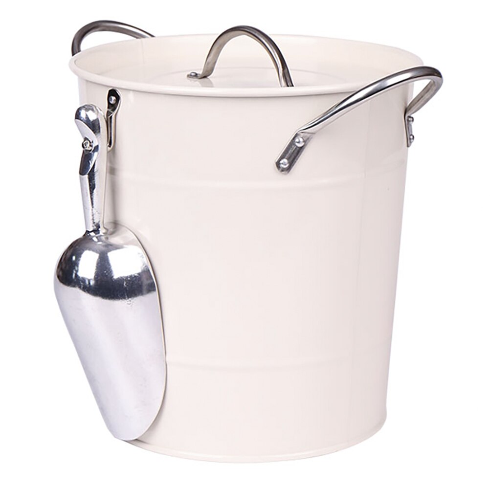 1pc 4.5L Ice Bucket Party Bar Celebration Beverage Bottle Beer Bucket Thicken Iron Bucket With Cover And Ice Shovel: White