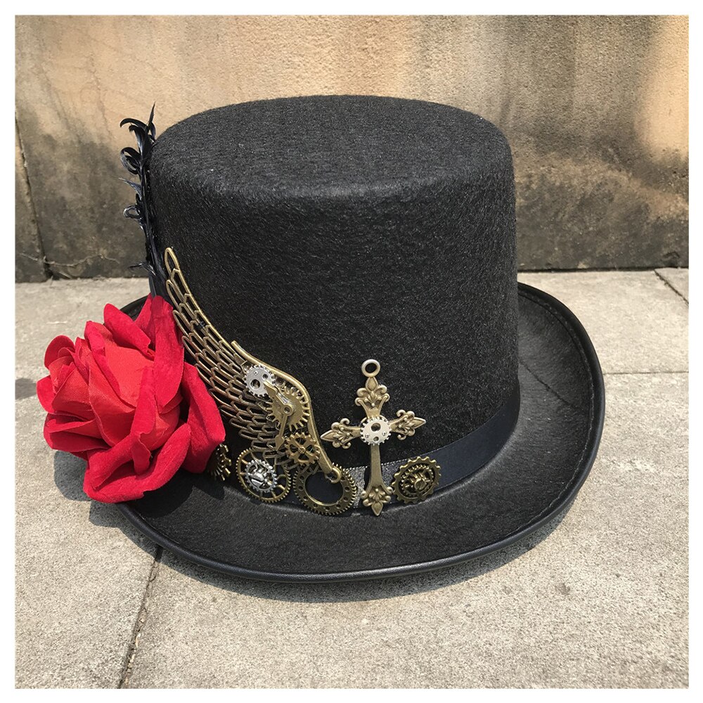 Steampunk Top Hat With Rose For Women Dance Party Hat Cosplay Hat Performance Hat Size 57CM Steampunk Hat