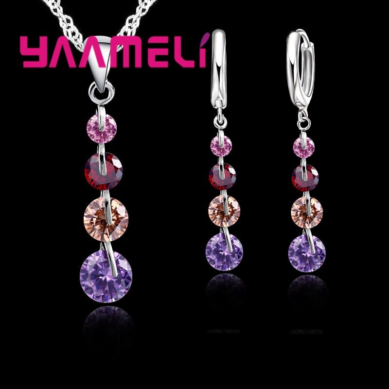 925 Sterling Silver Bridal Jewelry Set Ladies Women Tassel Cubic Zircon Pendant Necklace Earrings Sets Wedding