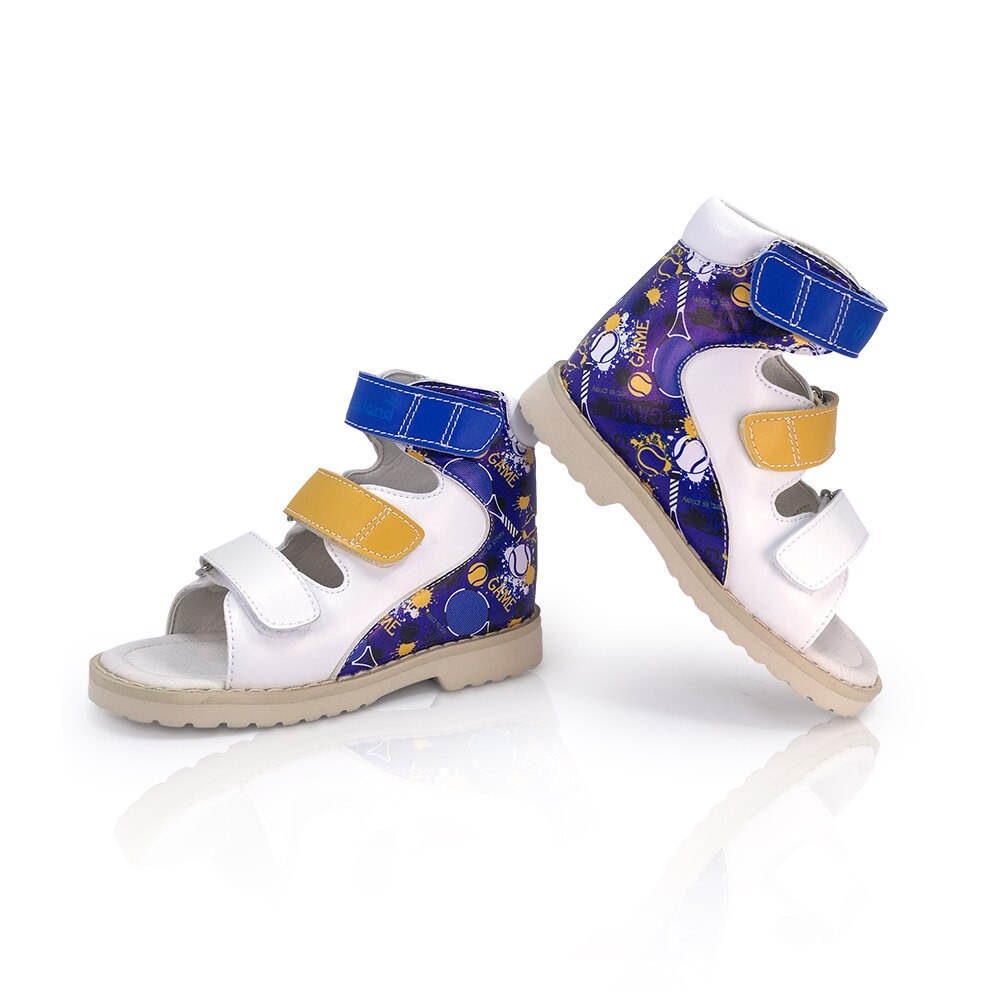 Ortoluckland Kids Princess Shoes for Boys Leather Sandals Children Orthopedic Shoes Printed Graffiti Summer School Sandals: Blue / 8.5