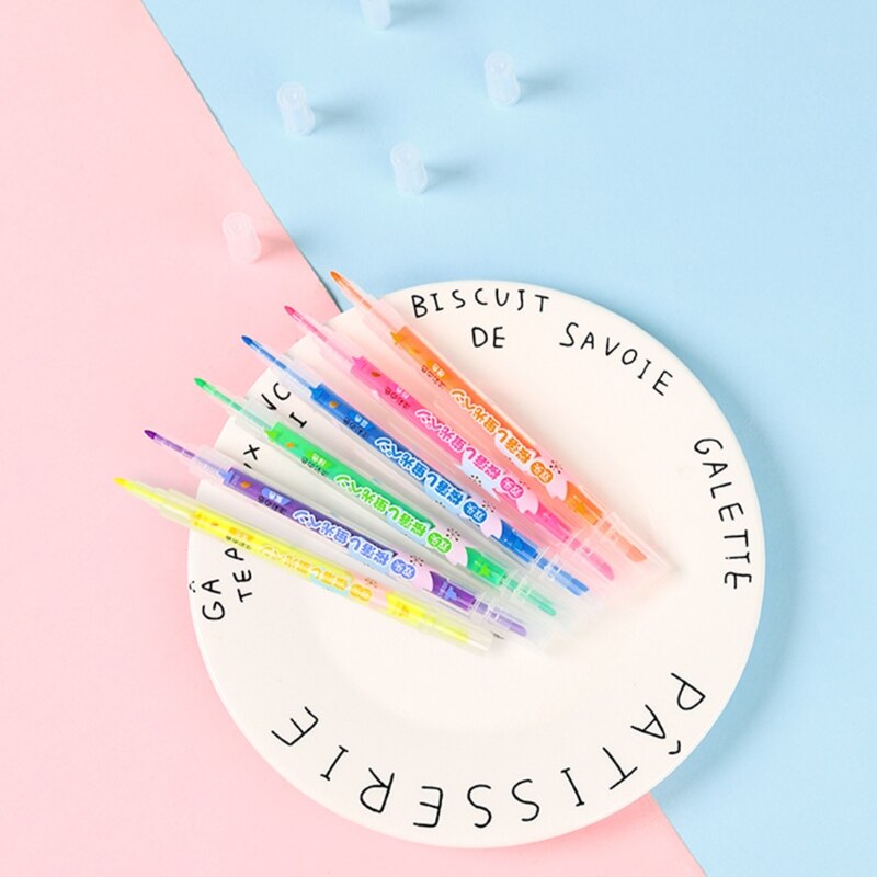 6 Pcs/Set Multifunctional Fluorescent Markers Highlighter Pens Graffiti Painting Aesthetic Decorative Markers HCCY