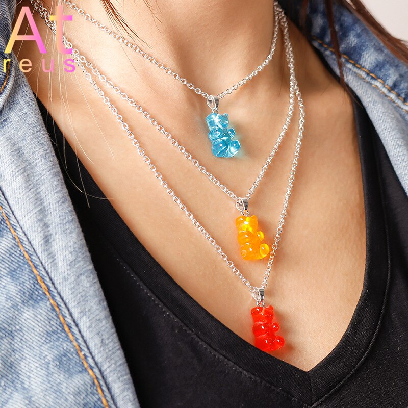 Chic Colorful Daisy Flower Pendant Necklace For Women Cute Resin Square Chain Choker Necklace Jewelry For Girl Spring: H72569 3layer