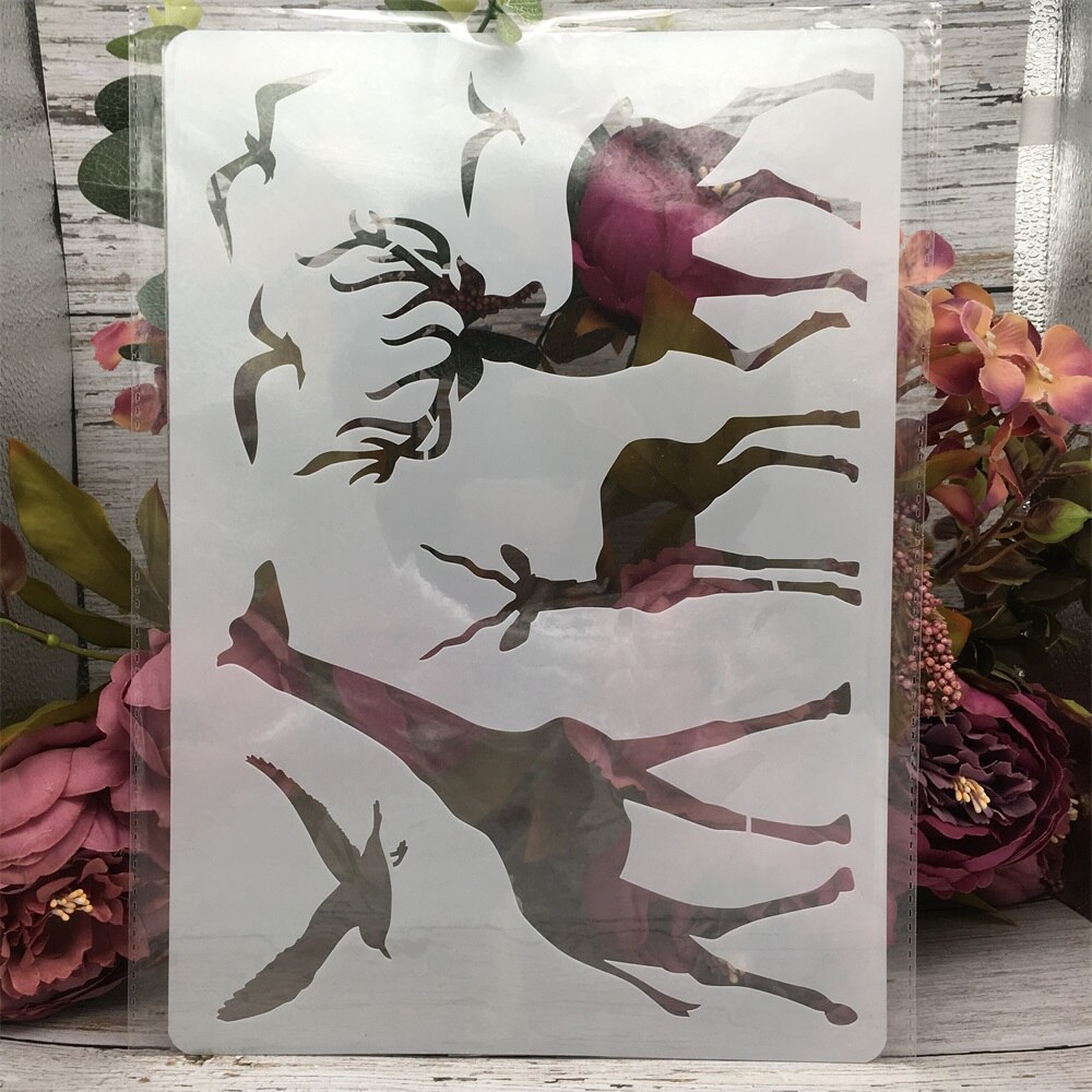 4 stuks  a4 29*21cm giraffe wilde dieren diy gelaagdheid sjablonen schilderen plakboek kleuren reliëfalbum decoratief sjabloon