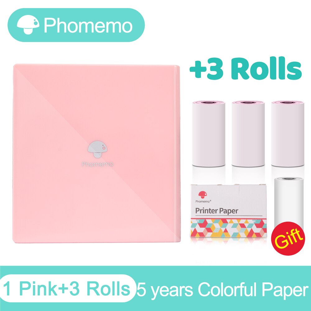 Phomemo M02 Portable Thermal Printer Paper Photo Pocket Thermal Printer 53 mm Printing Bluetooth-Compatible Android IOS Printer: PK-Colorful Paper