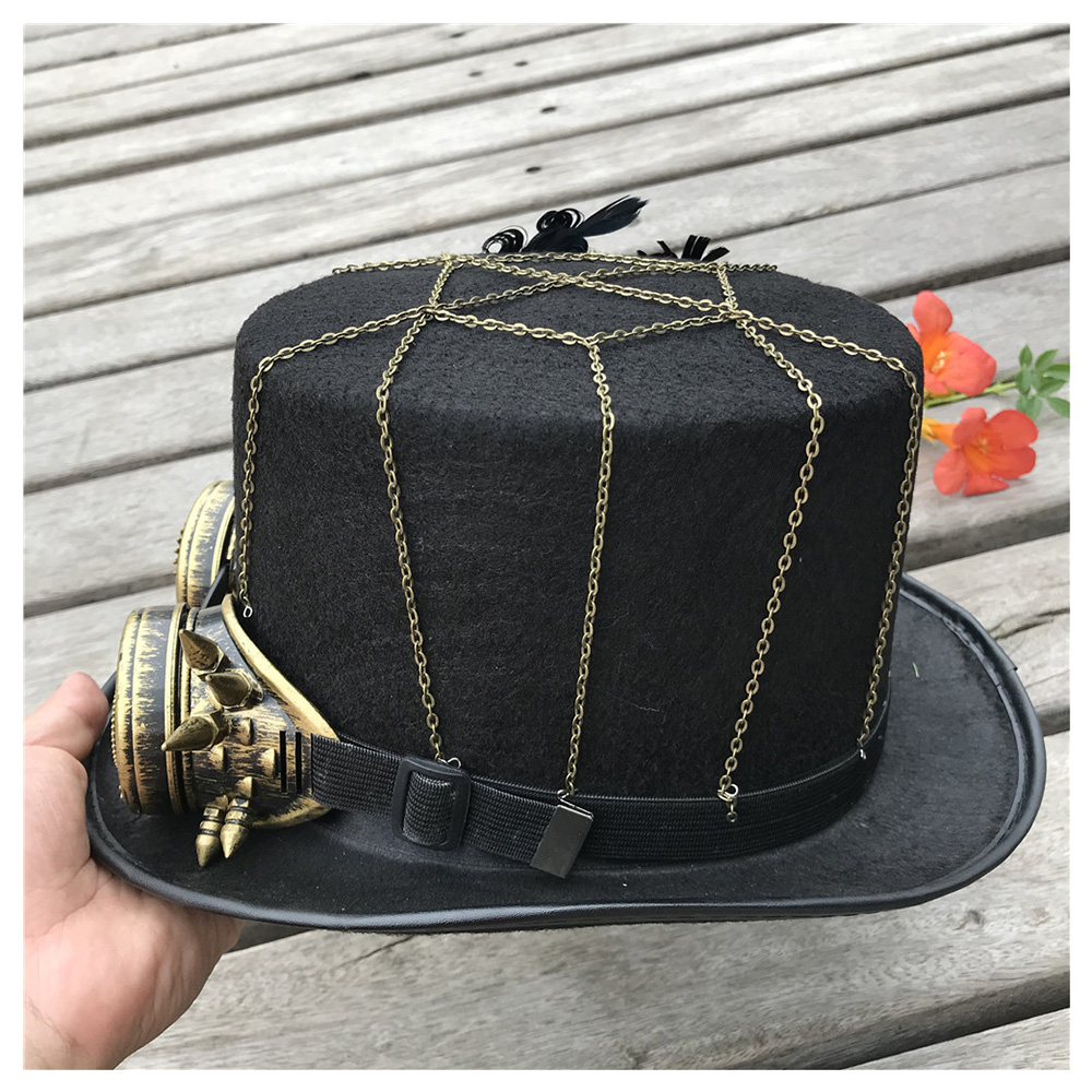 Chapeau Steampunk fait à la main pour femmes, avec lunettes et motif de fleurs, chapeau magique, taille 57CM