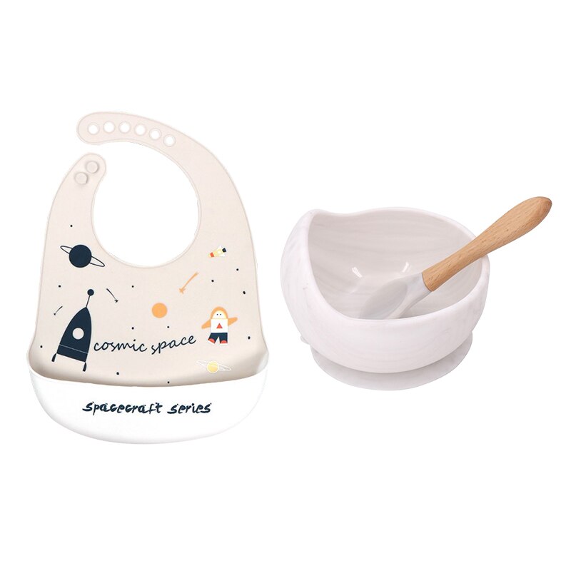 2 Stks/set Slabbers Kommen Lepel Set Waterdichte Siliconen Kinderen Meisje Jongen Slabbetjes Verstelbare Cartoon Peuter Schort Babyvoeding Stuff: set1