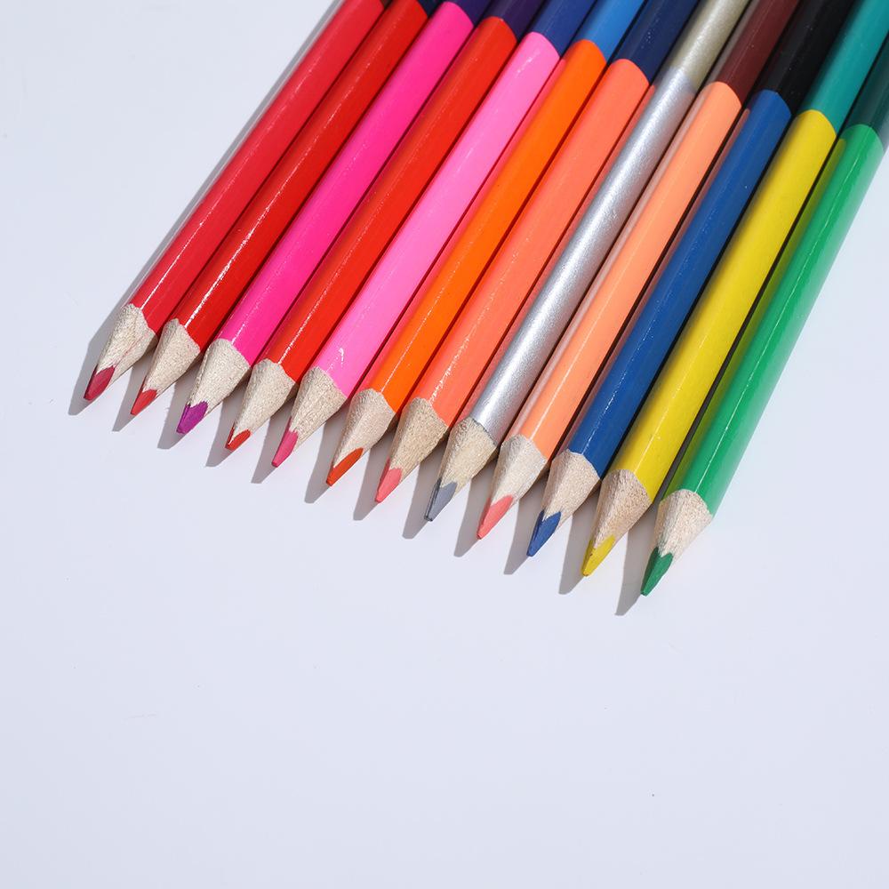 12 Uds. Lápices de colores de doble cabeza, lápiz de mina de 24 colores, lápices de colores de madera para dibujar, papelería, suministros escolares para estudiantes