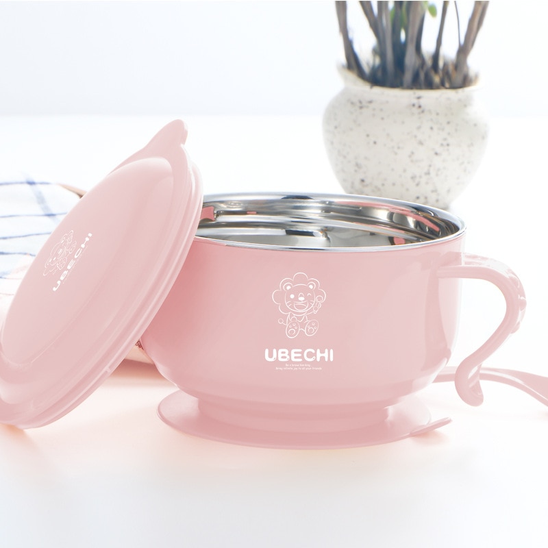 Ins bol enfant eau Thermos riz nouilles | Bol en acier inoxydable pour bébé vaisselle 500ml Double couche, petit Pot mignon