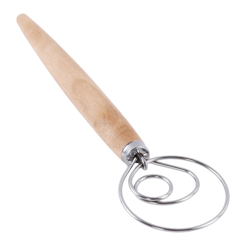 Batidor de huevos, herramienta para hacer pan, masa, utensilios de reposteria, batidor de masa, 13 pulgadas, mango de madera de roble, licuadora de acero inoxidable: Default Title
