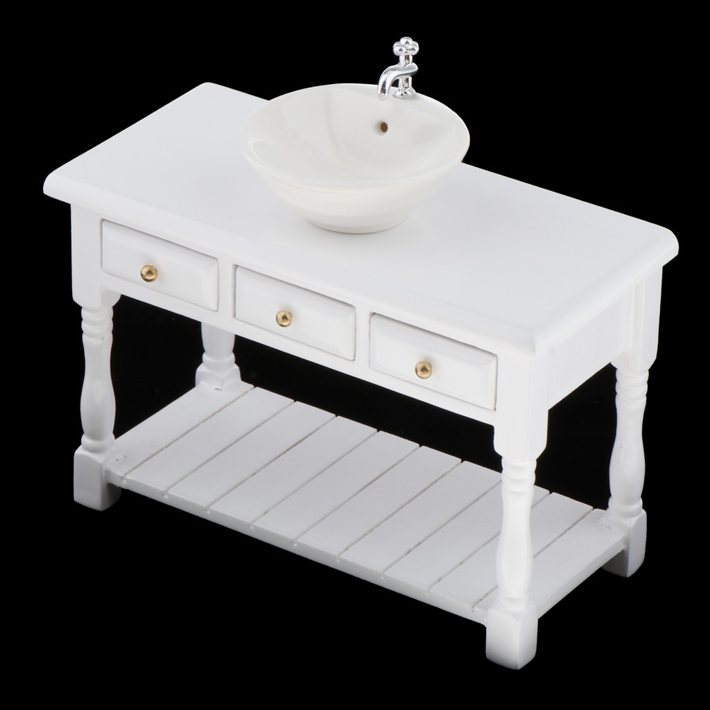 1/12 Schaal Witte Wastafel Sink & Kast Voor Poppenhuis Meubels Model