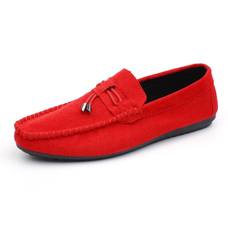 Men Casual Shoes Male Shoes Suede Soft Men Loafers Leisure Moccasins Slip On Men&#39;s Driving Shoes Black Red Man Lazy Shoe: Red / 39