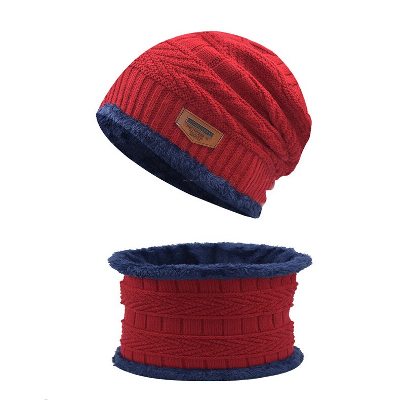 Winter Hats Beanie Hat Winter Cap Men Women Wool Scarf Caps Knitted Thick FleHat Outdoor Equipment Winter Warmer Equipment: red Two-piece