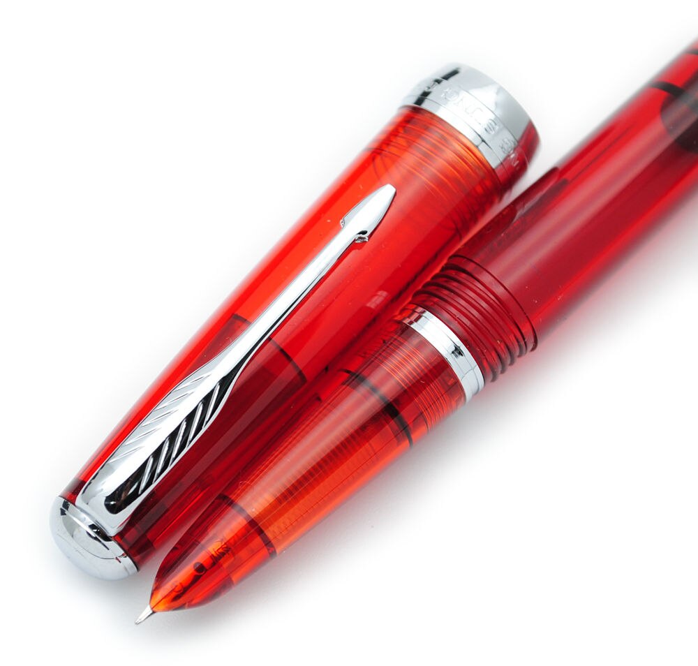 Wing Sung 618 Toso Piston Fountain Pen Transparent F Nib Ink Pen: Transparent Red S