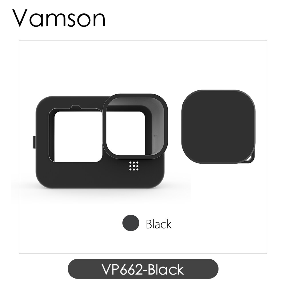 Vamson tilbehørssæt til gopro hero 10 9 sort mini bæretaske hærdet glas skærmbeskytter ærmesnor til go pro 9: Vp662- sorte