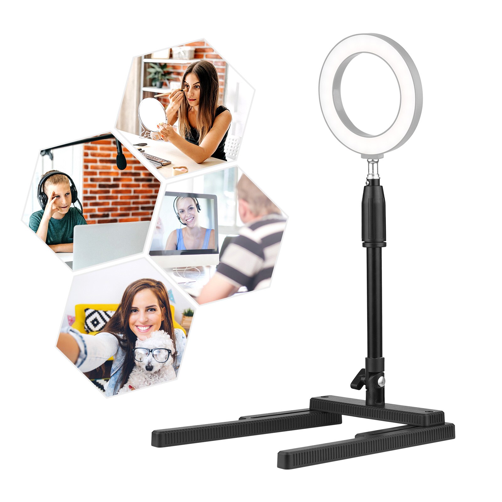 Multifunktionaler schreibtischlampenständer mit 2 -fach verstellbarer höhe und 1/4 -zoll-schraube für videoringlicht