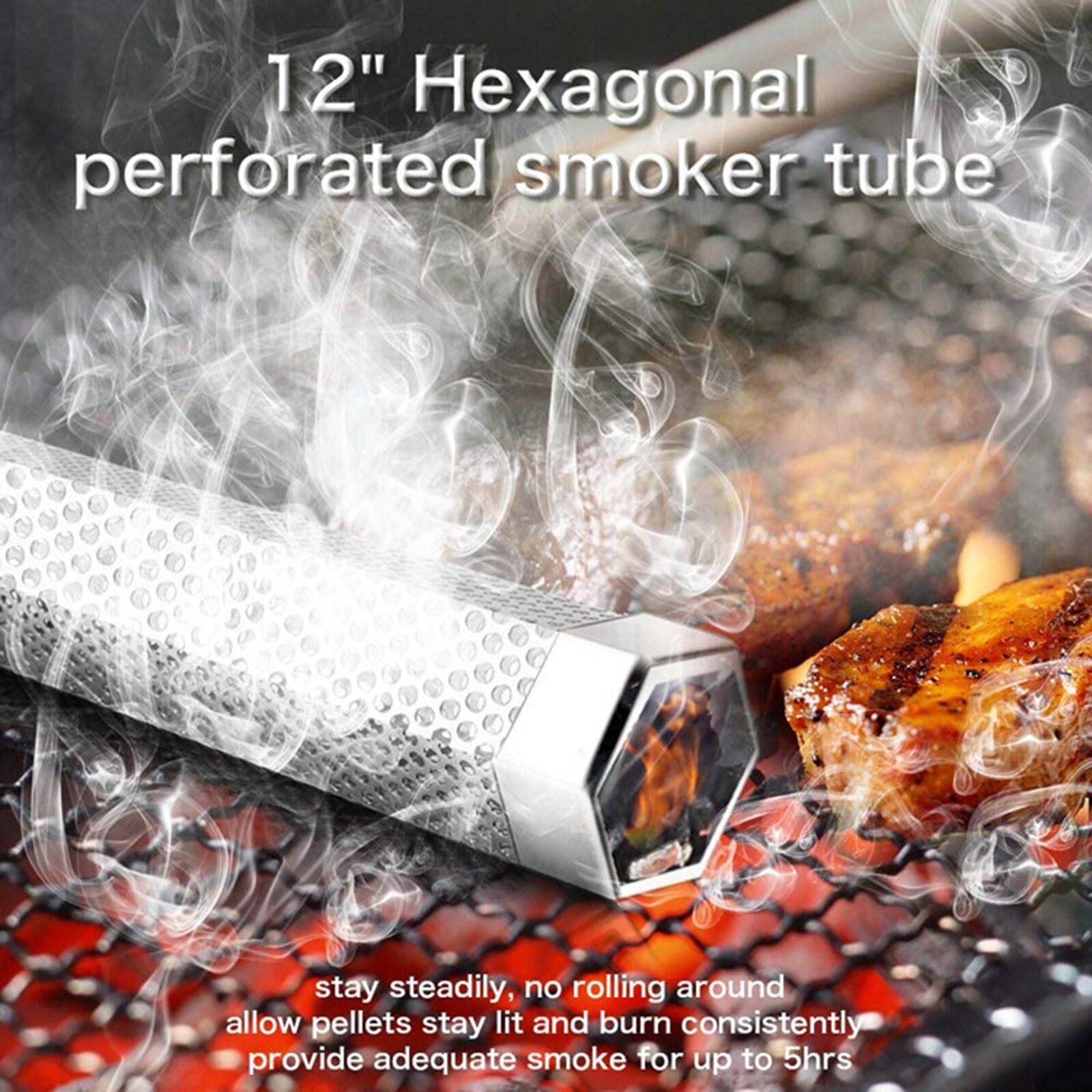 12Inch Hexagon Bbq Grill Koud Roken Mesh Buis Rook Generator Roestvrij Pellet Roker Keuken Accessoires