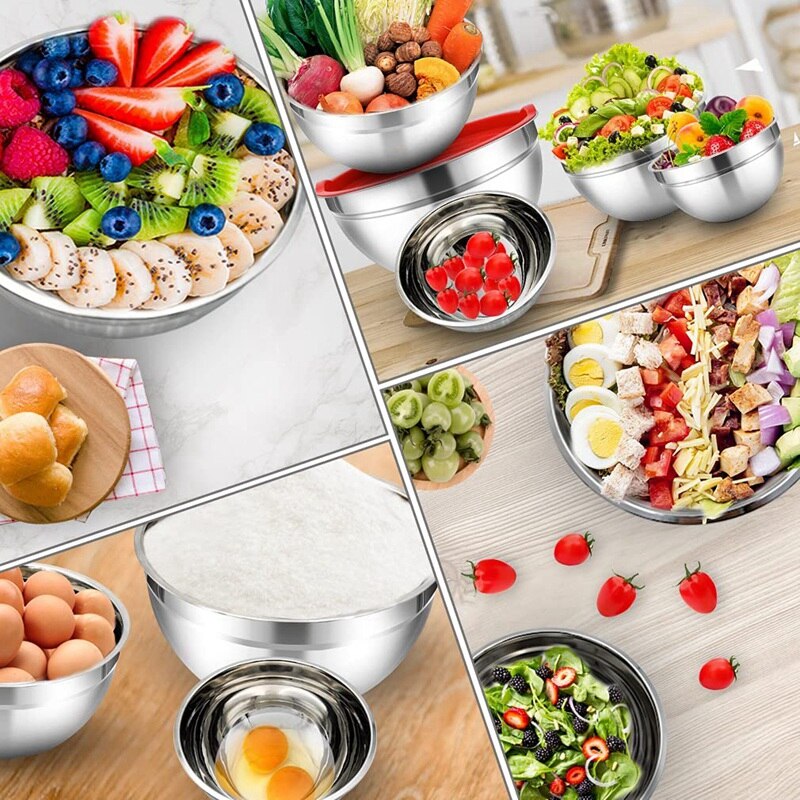 Ensemble de bols à mélanger avec couvercles, 7 pièces, bols à mélanger en acier inoxydable, bols de rangement en métal pour la cuisine, pour la préparation, la cuisson