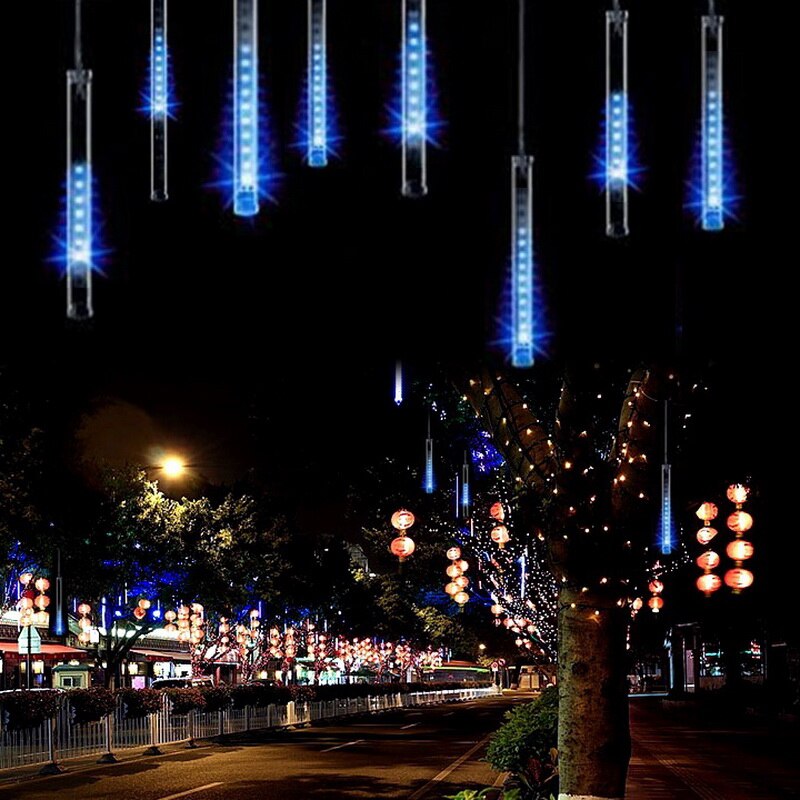 Eu plug 20cm meteor shower rør led strip lys jul bryllup haven dekoration: Blå