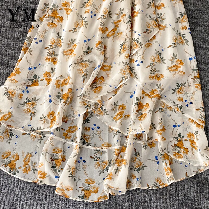 Yuoomuoo Bloemenprint Tube Chiffon Jurk Vrouwen Mode Elastische Taille Ruches Midi Jurk Zomer Lady Chic Strand Jurk