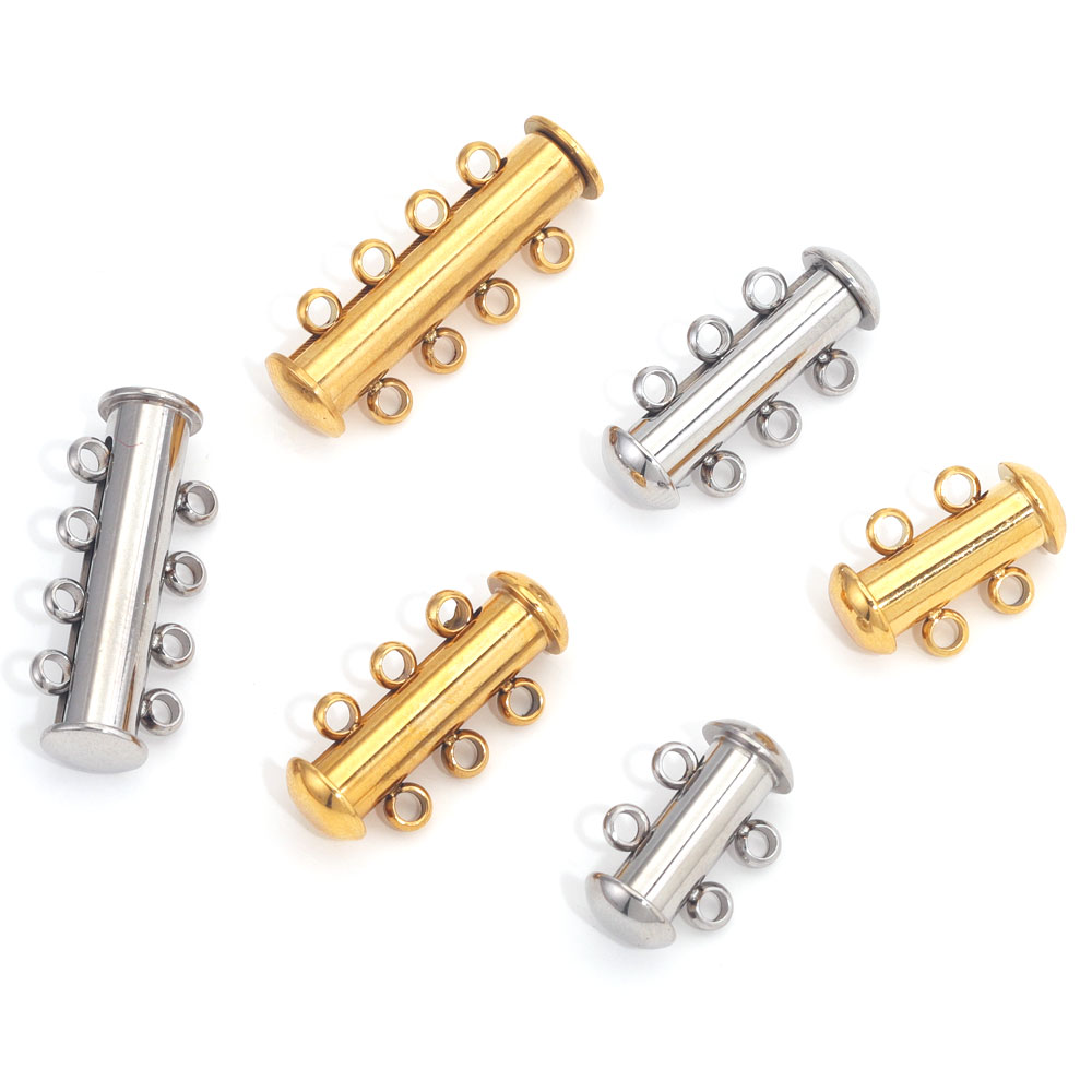 2 uds. De pulseras en capas de acero inoxidable, collares, bloqueo de tubo deslizante, ganchos de cierre espaciador, conectores de cerraduras para suministros de joyería