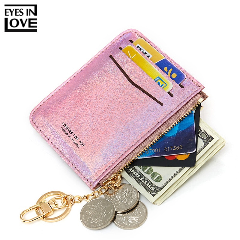 Varumärke glitter mjukt läder korthållare dam mini dragkedja plånbok dam liten myntväska kvinnlig nyckelring kreditkortshållare fodral