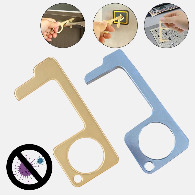 1pc EDC Door Opener Portable Door Opener Hygiene Hand Antimicrobial Alloy Door Handle Key Metal Portable Press Elevator Tool
