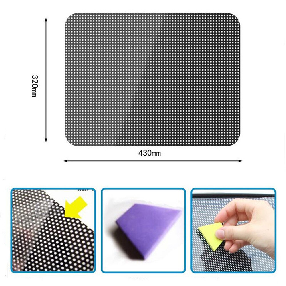2 stk 42 x 38cm diy bil solskjerming film solbeskyttelse vindusdeksel svart pvc solskjerm sidevindu skjerm med små skrog