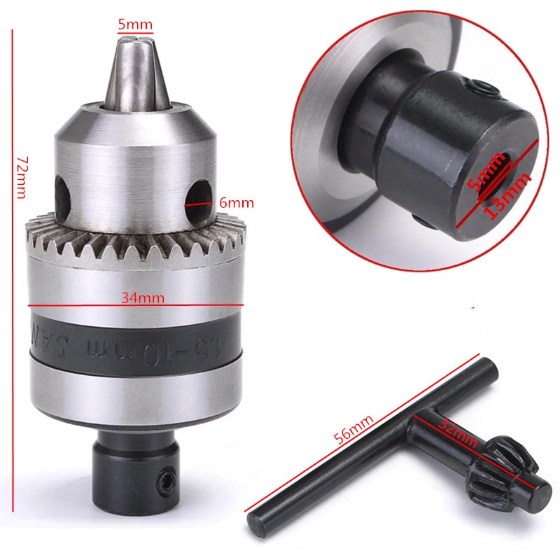 1.5-10mm Electric Drill Chuck with 5mm Steel Shaft Mount B12 Inner Hole Drill Chuck Adapter