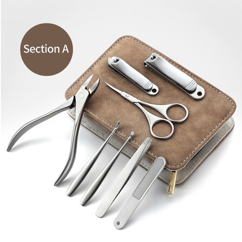 Juego de manicura y pedicura, cortaúñas de acero inoxidable, herramientas para cortar uñas, tijeras, Lima, Kit de recortador de cejas y pestañas: 8pcs-A
