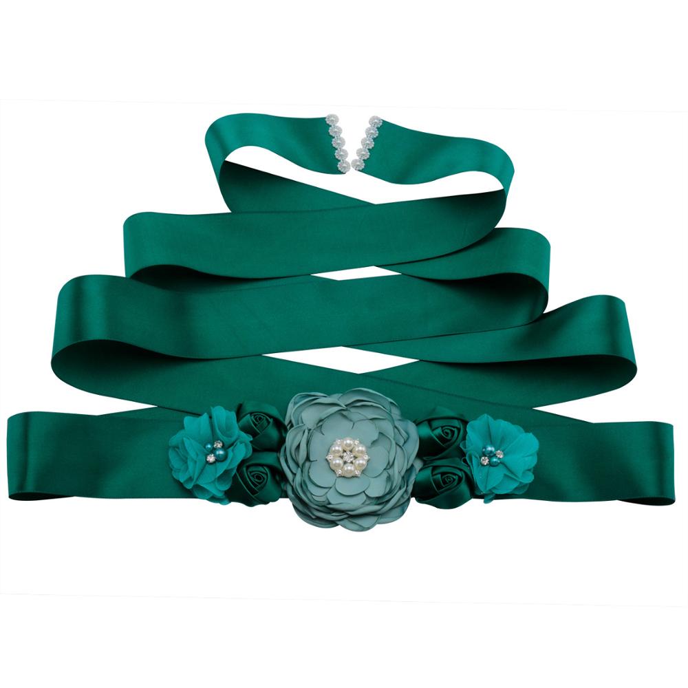 Elegante Hochzeit Kleid Gürtel Handgemachte Satin- Blume Schärpe Perlen Perlen Bund Braut Band Braut Zubehör: Grün