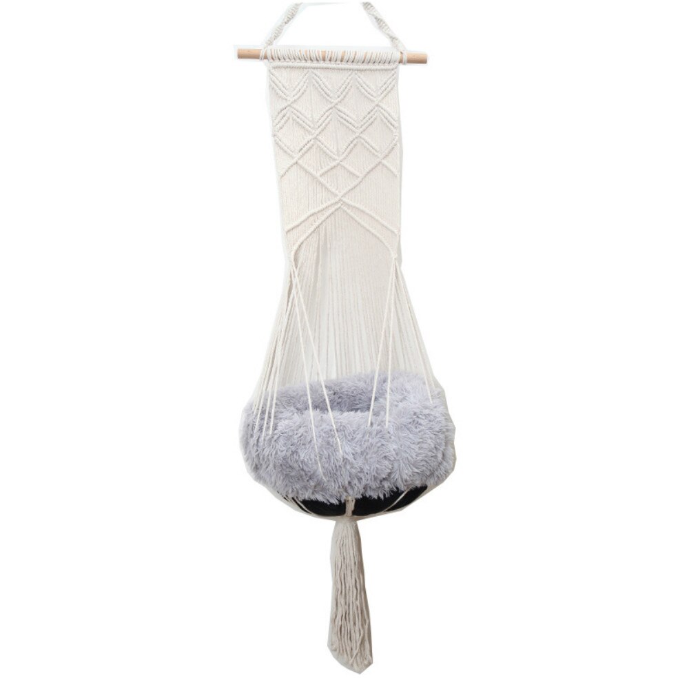 Macrame kat gyngeseng kæledyr hængende senge kvast katte legetøj håndvævet bomulds reb hængende kurv gobelin hjemindretning kæledyr hammack: Med måtten