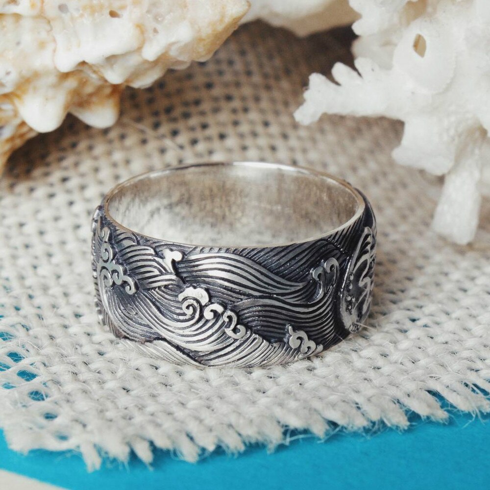 Luxury 925 Sterling Silver Jewelry Exquisite Jellyfish Carved Ring For Women Ladies Vintage Rings Cool Birthday Party