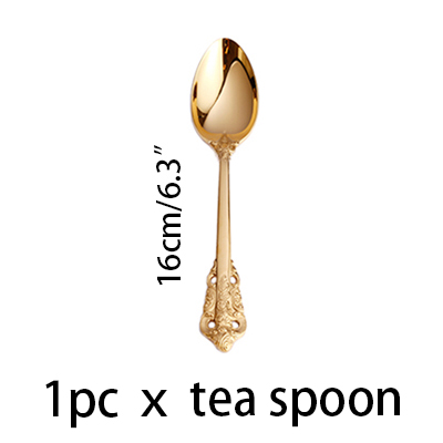 1pc Hochzeit Besteck GoldenVintage Messer Gabel Löffel Edelstahl Gold Geschirr einstellen Westlichen retro Weihnachten Geschirr: 16cm Tee Löffel