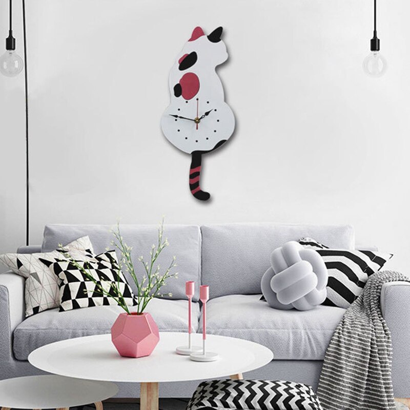 Cat Quartz Clocks Pendulum Clock Swinging Tail Wall Clock Wall Quartz Needle Wall Watch Clocks Bedroom Home Decor