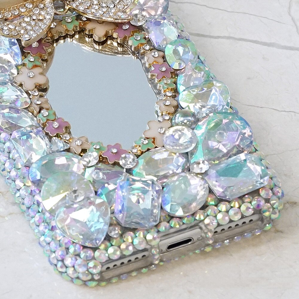 Caso espelho feminino artesanal 3d diamante strass telefone capa para o iphone 8 6s 6plus 7 8 plus x xs max 11 pro max capa